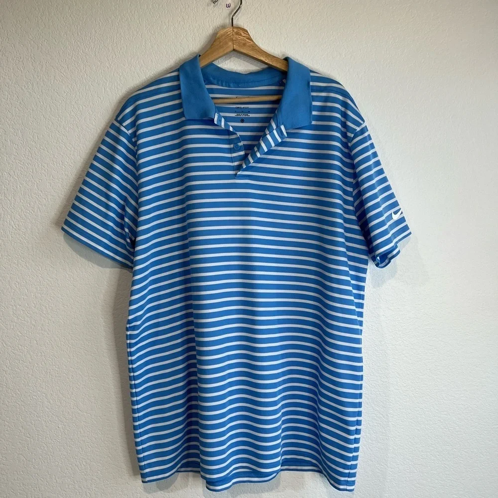 Nike dri fit blue white strips golf polo shirt gym‎ XL